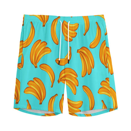 Blue Banana Pattern Print Men's Sports Shorts