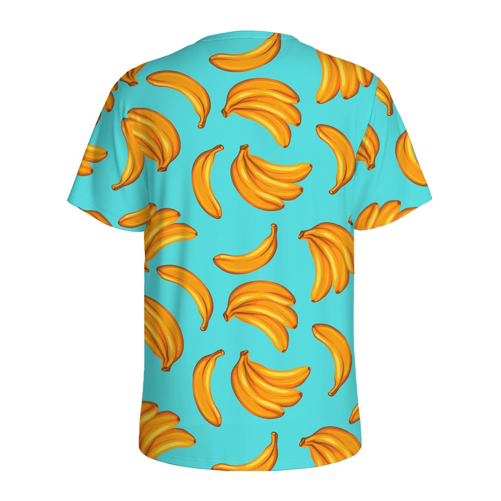 Blue Banana Pattern Print Men's Sports T-Shirt