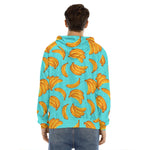 Blue Banana Pattern Print Men's Velvet Pullover Hoodie
