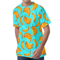 Blue Banana Pattern Print Men's Velvet T-Shirt
