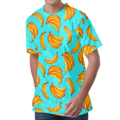 Blue Banana Pattern Print Men's Velvet T-Shirt