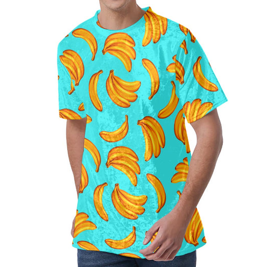 Blue Banana Pattern Print Men's Velvet T-Shirt