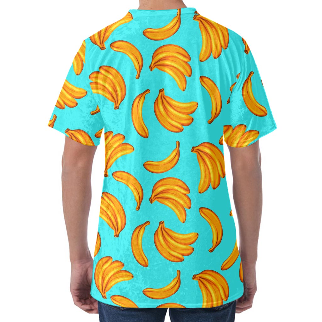 Blue Banana Pattern Print Men's Velvet T-Shirt