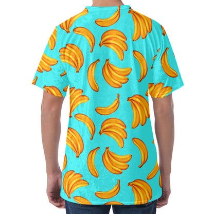 Blue Banana Pattern Print Men's Velvet T-Shirt