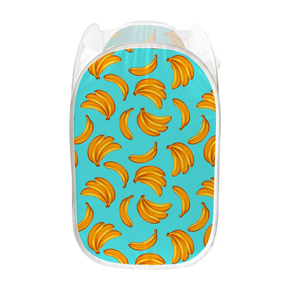 Blue Banana Pattern Print Mesh Laundry Hamper