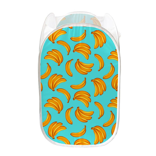 Blue Banana Pattern Print Mesh Laundry Hamper