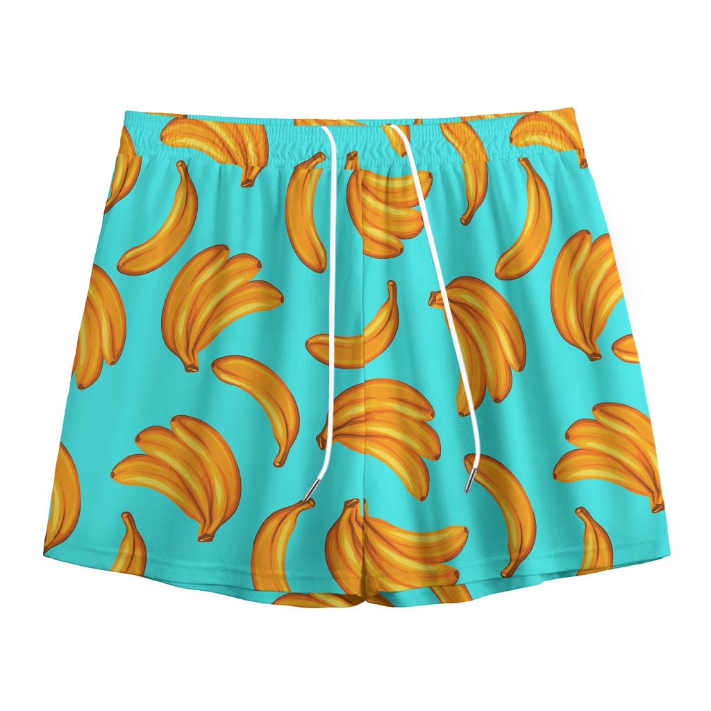Blue Banana Pattern Print Mesh Shorts