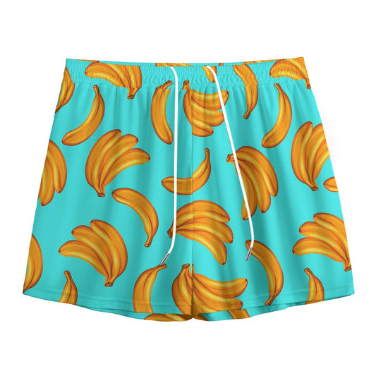 Blue Banana Pattern Print Mesh Shorts