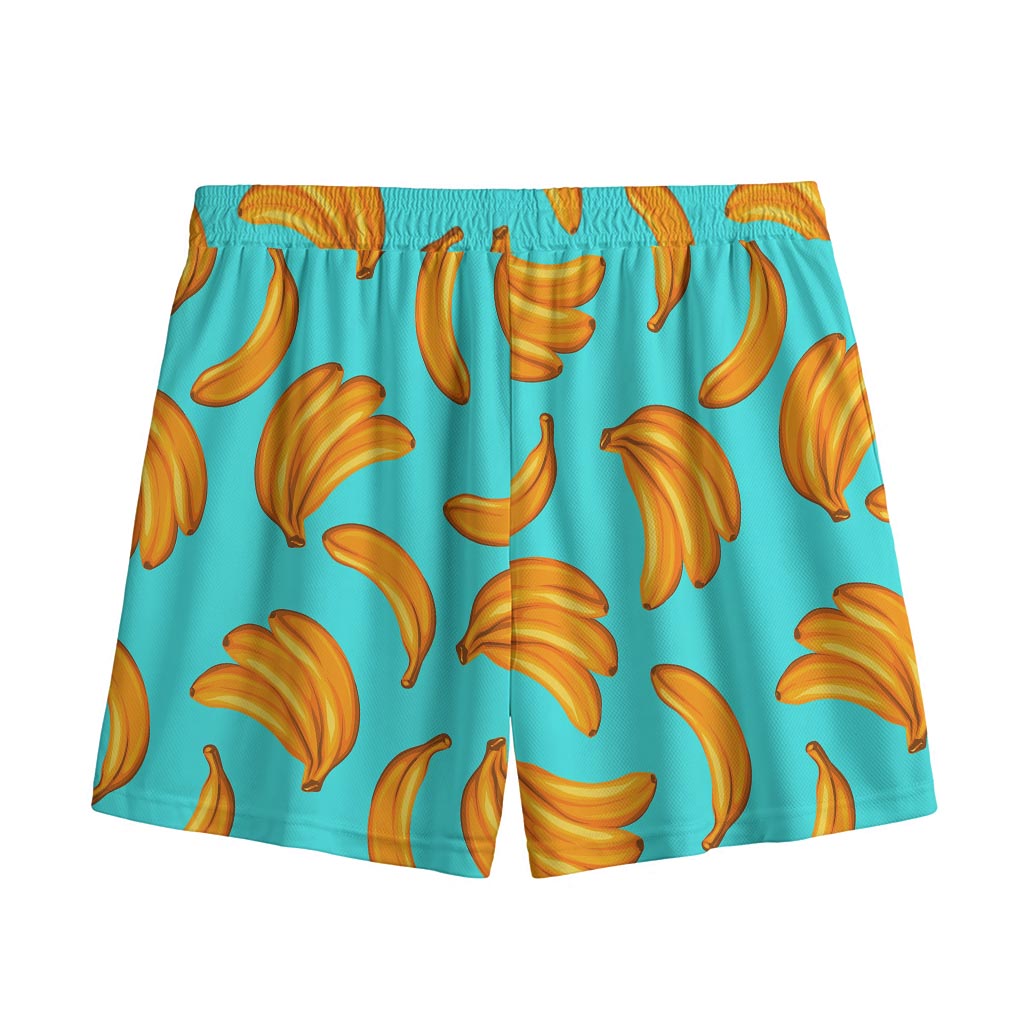 Blue Banana Pattern Print Mesh Shorts