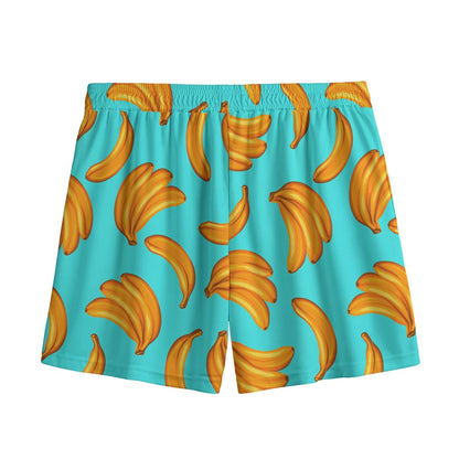 Blue Banana Pattern Print Mesh Shorts