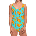 Blue Banana Pattern Print One Piece Swimsuit