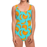 Blue Banana Pattern Print One Piece Swimsuit