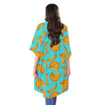Blue Banana Pattern Print Open Front Beach Cover Up