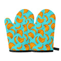 Blue Banana Pattern Print Oven Mitts