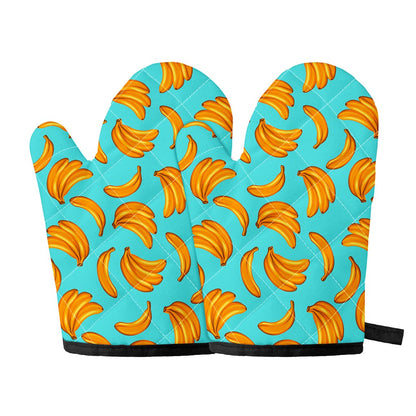 Blue Banana Pattern Print Oven Mitts