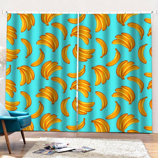 Blue Banana Pattern Print Pencil Pleat Curtains