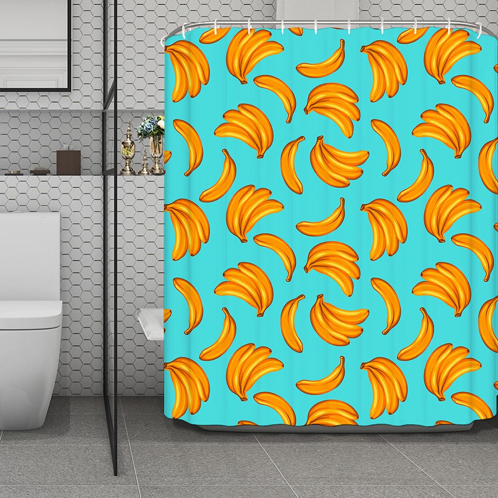 Blue Banana Pattern Print Polyester Shower Curtain