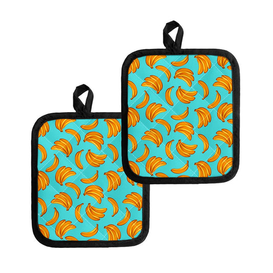 Blue Banana Pattern Print Pot Holders