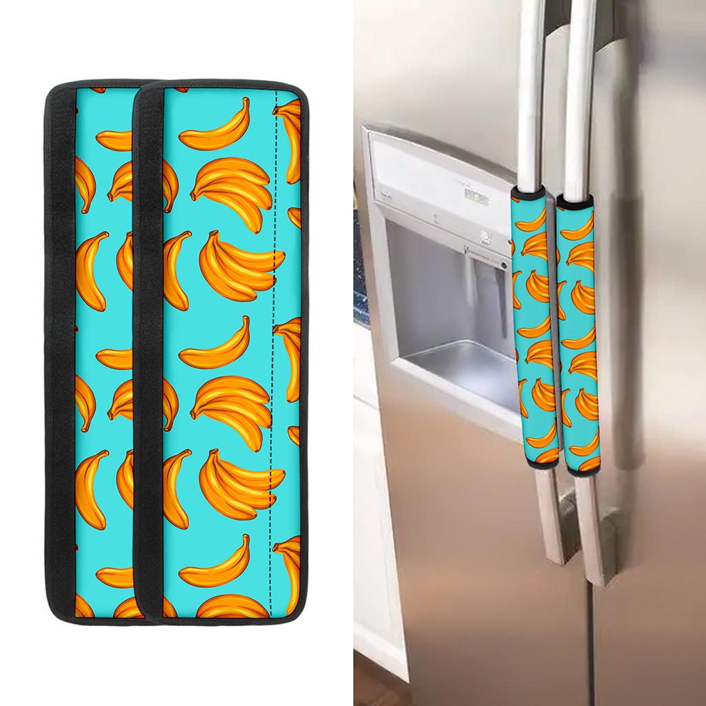 Blue Banana Pattern Print Refrigerator Handle Covers
