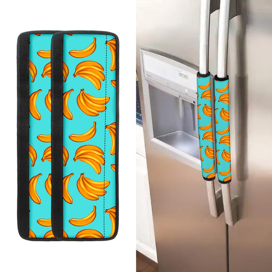 Blue Banana Pattern Print Refrigerator Handle Covers