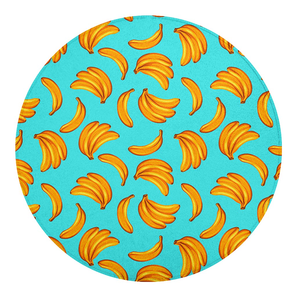 Blue Banana Pattern Print Round Blanket