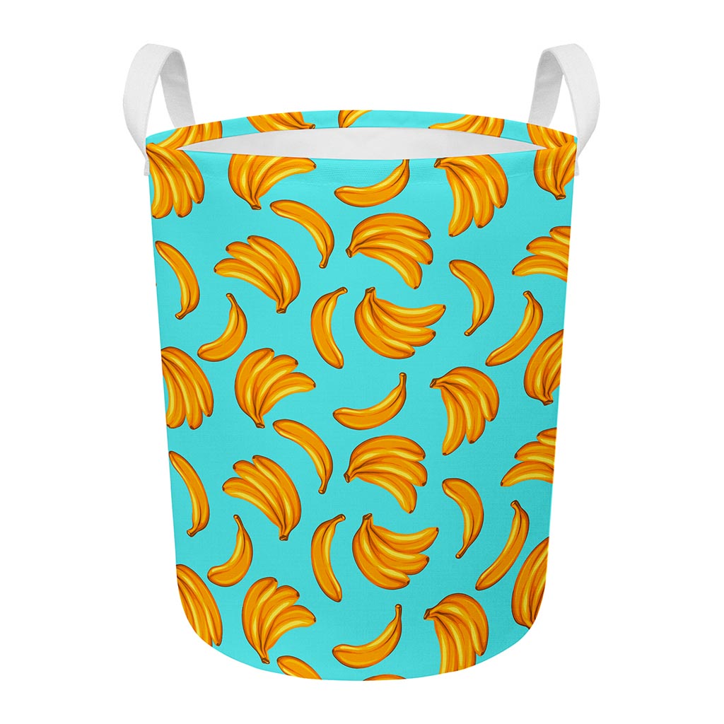 Blue Banana Pattern Print Round Laundry Basket