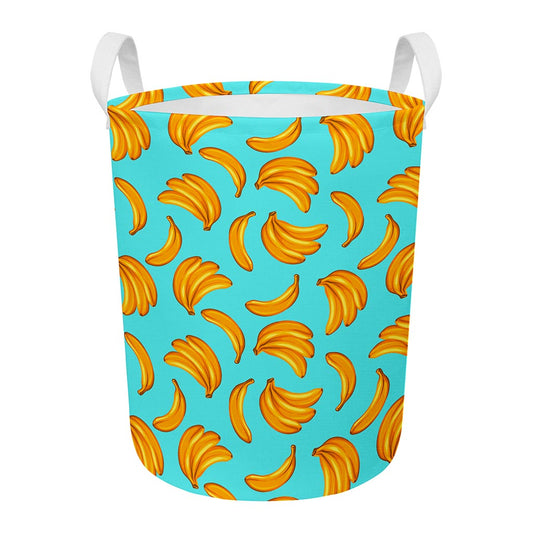 Blue Banana Pattern Print Round Laundry Basket