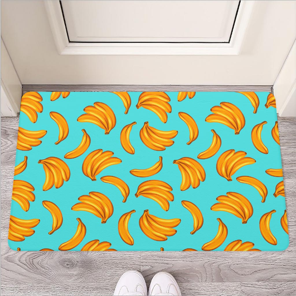 Blue Banana Pattern Print Rubber Doormat