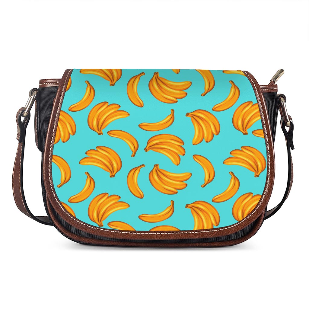 Blue Banana Pattern Print Saddle Bag