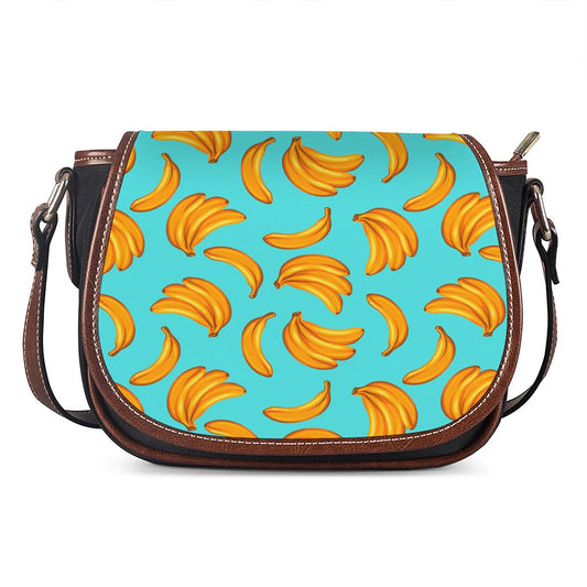 Blue Banana Pattern Print Saddle Bag