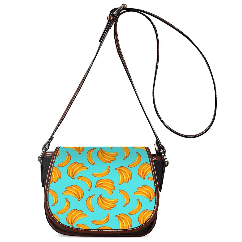 Blue Banana Pattern Print Saddle Bag