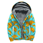 Blue Banana Pattern Print Sherpa Lined Zip Up Hoodie