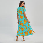 Blue Banana Pattern Print Short Sleeve Maxi Dress