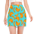 Blue Banana Pattern Print Side Slit Mini Skirt
