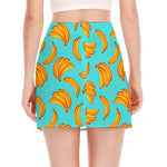 Blue Banana Pattern Print Side Slit Mini Skirt