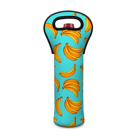 Blue Banana Pattern Print Single Neoprene Wine Tote