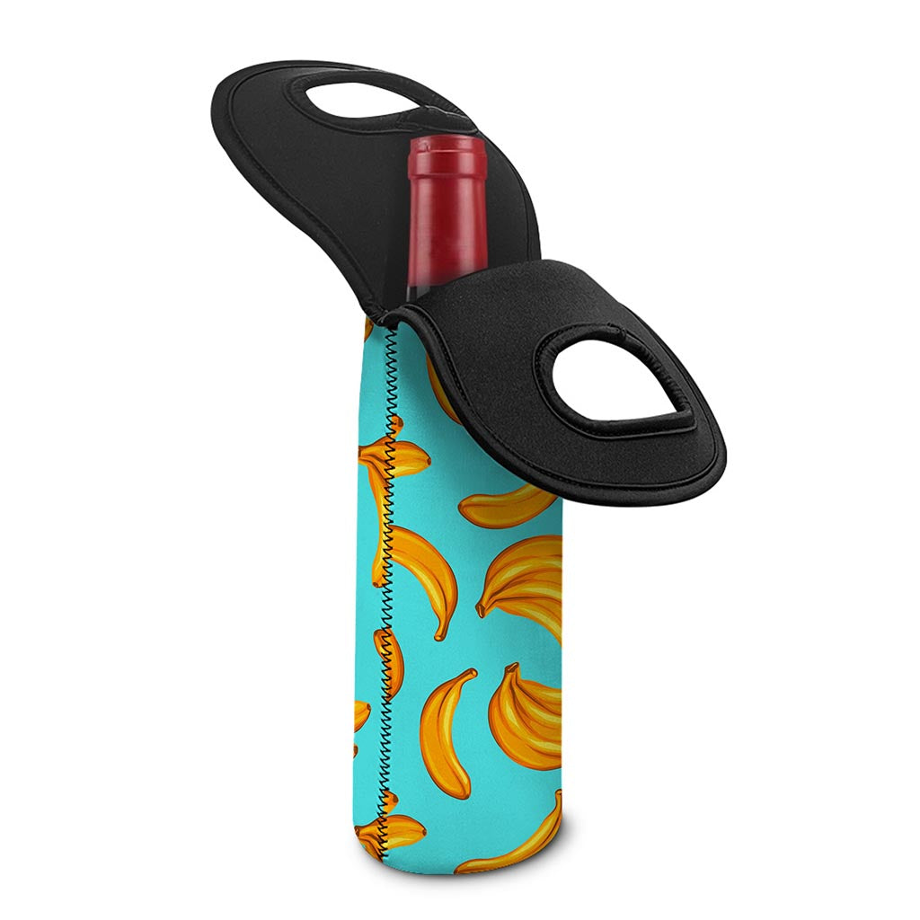 Blue Banana Pattern Print Single Neoprene Wine Tote