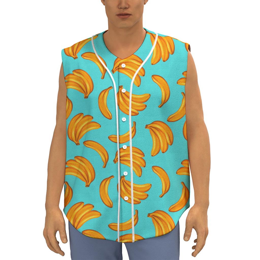 Blue Banana Pattern Print Sleeveless Baseball Jersey
