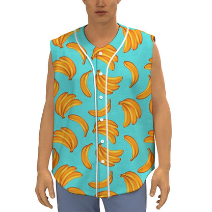 Blue Banana Pattern Print Sleeveless Baseball Jersey