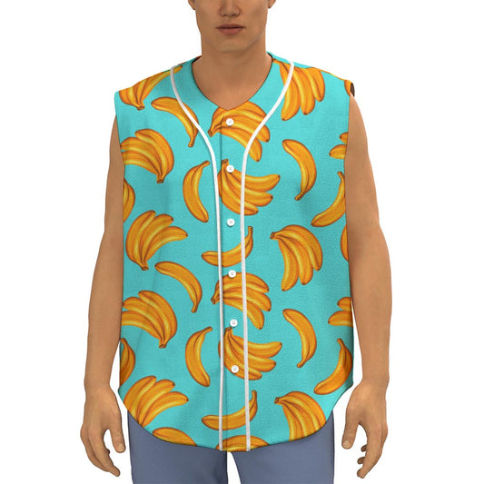 Blue Banana Pattern Print Sleeveless Baseball Jersey