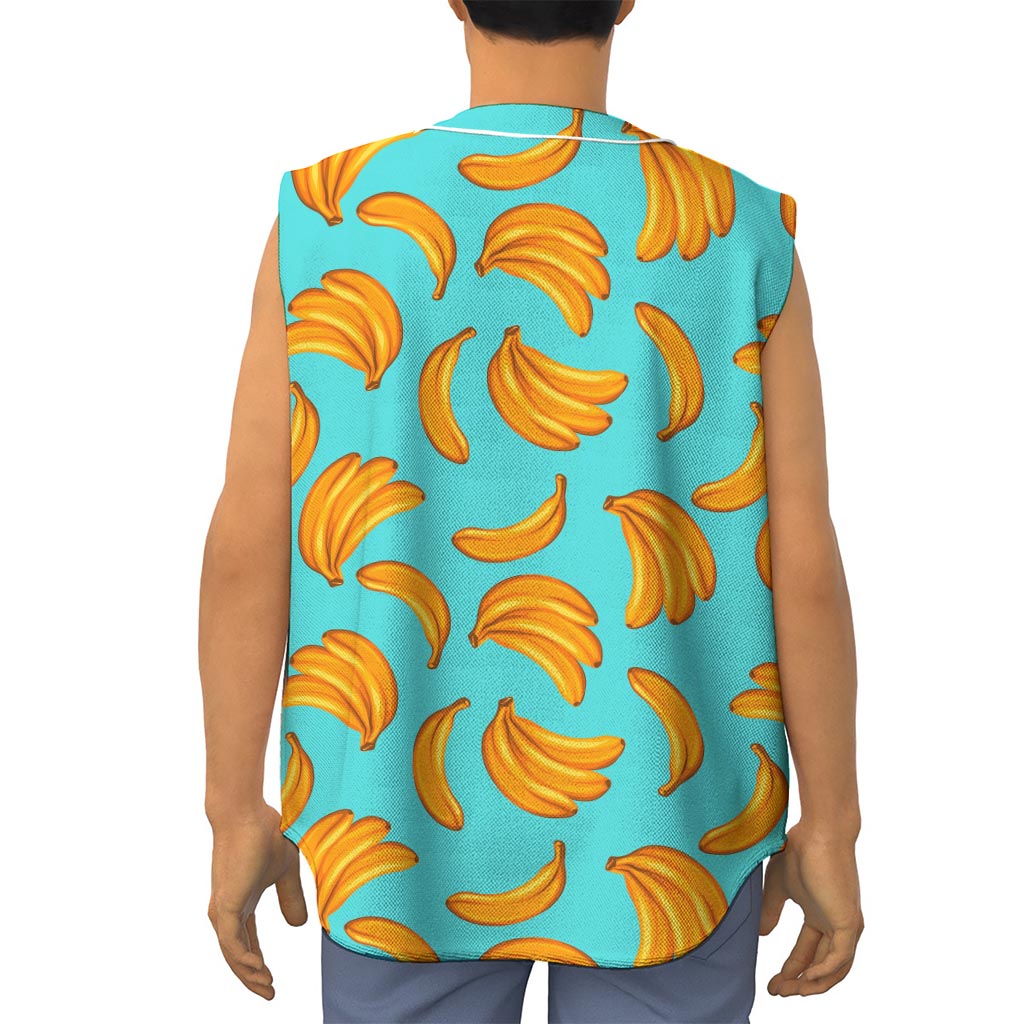 Blue Banana Pattern Print Sleeveless Baseball Jersey