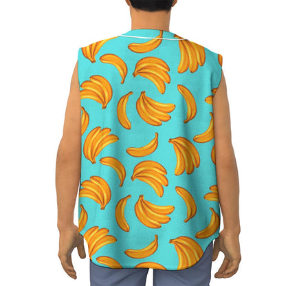 Blue Banana Pattern Print Sleeveless Baseball Jersey