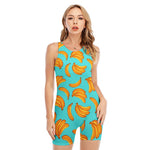 Blue Banana Pattern Print Sleeveless One Piece Swimsuit