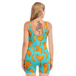 Blue Banana Pattern Print Sleeveless One Piece Swimsuit