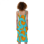 Blue Banana Pattern Print Slim Fit Midi Cami Dress
