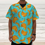 Blue Banana Pattern Print Textured Short Sleeve Shirt