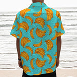Blue Banana Pattern Print Textured Short Sleeve Shirt