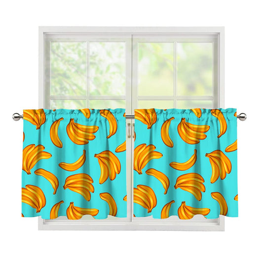 Blue Banana Pattern Print Tier Curtains
