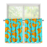 Blue Banana Pattern Print Tier Curtains