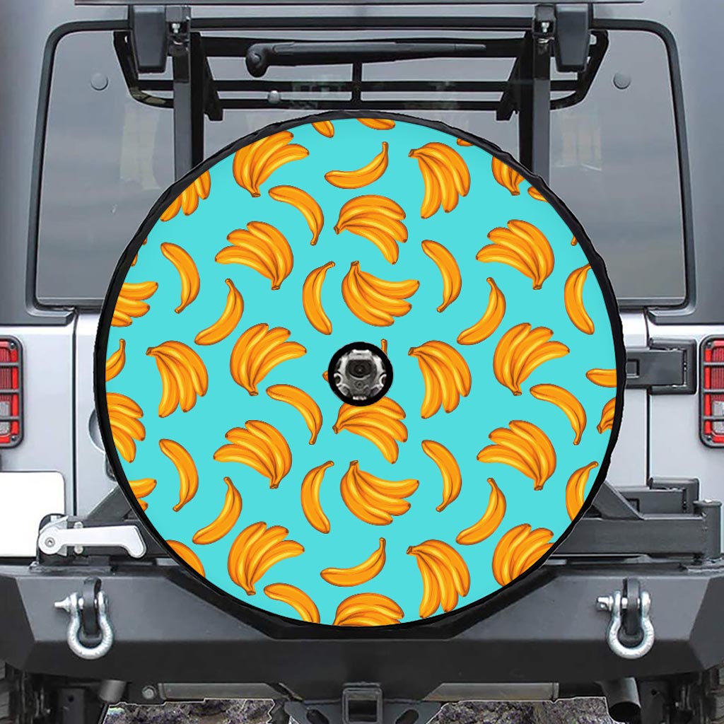 Blue Banana Pattern Print Tire Cover With Camera Hole